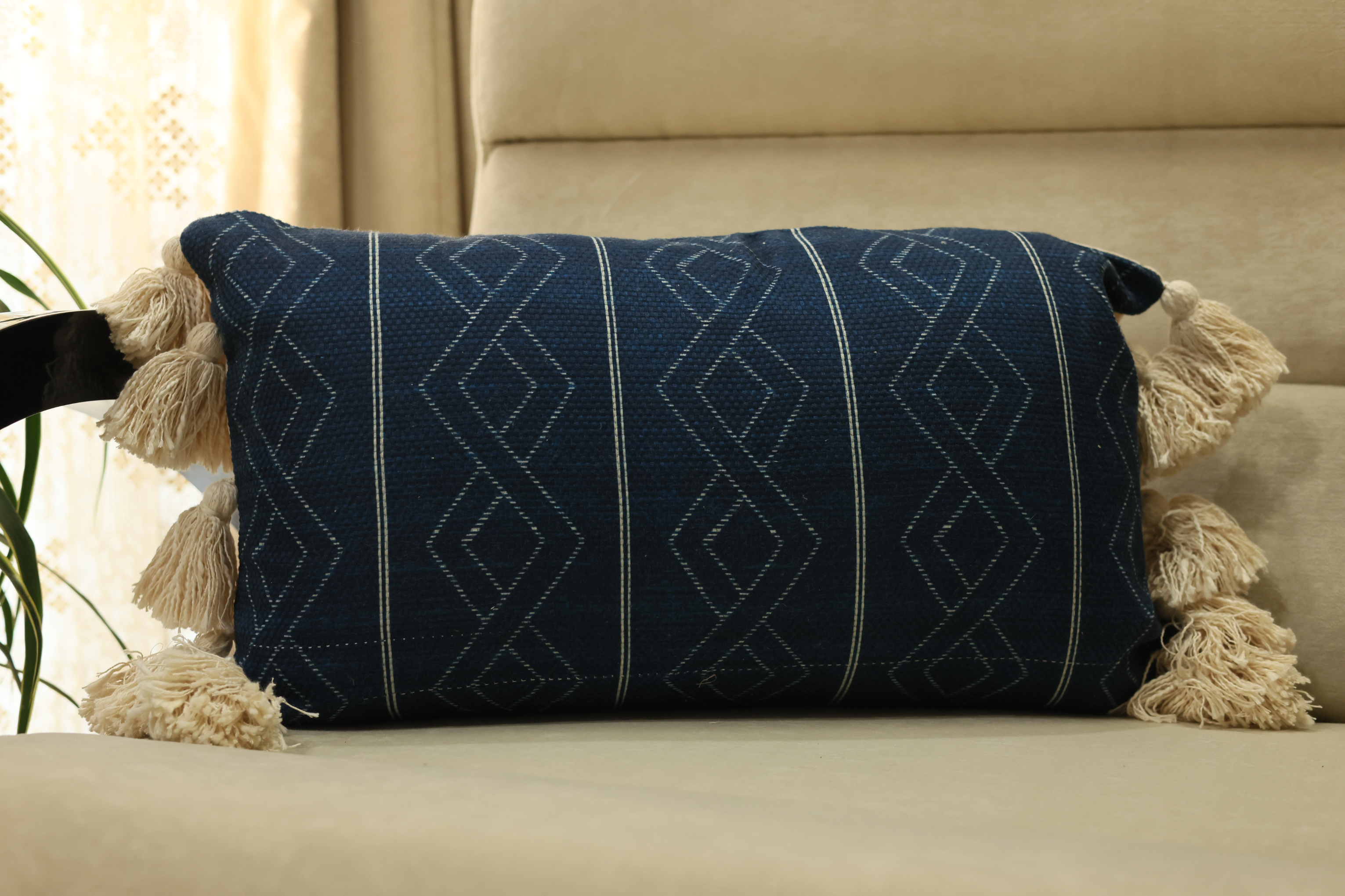 Diamond Print Indigo Cushion Cover