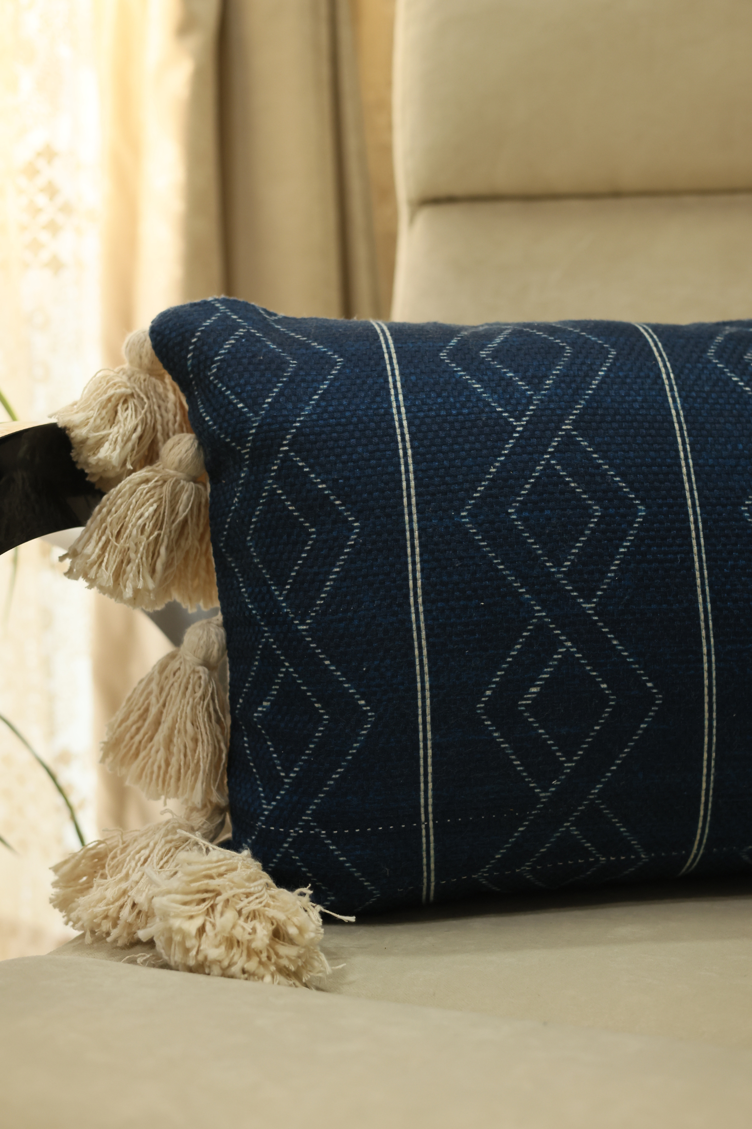 Diamond Print Indigo Cushion Cover