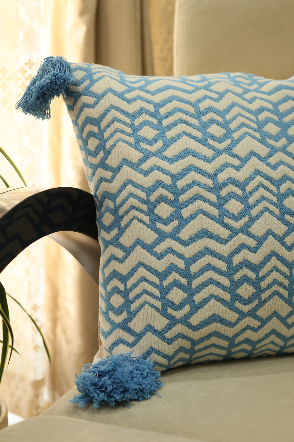 Sky Blue Geometric Cushion Cover