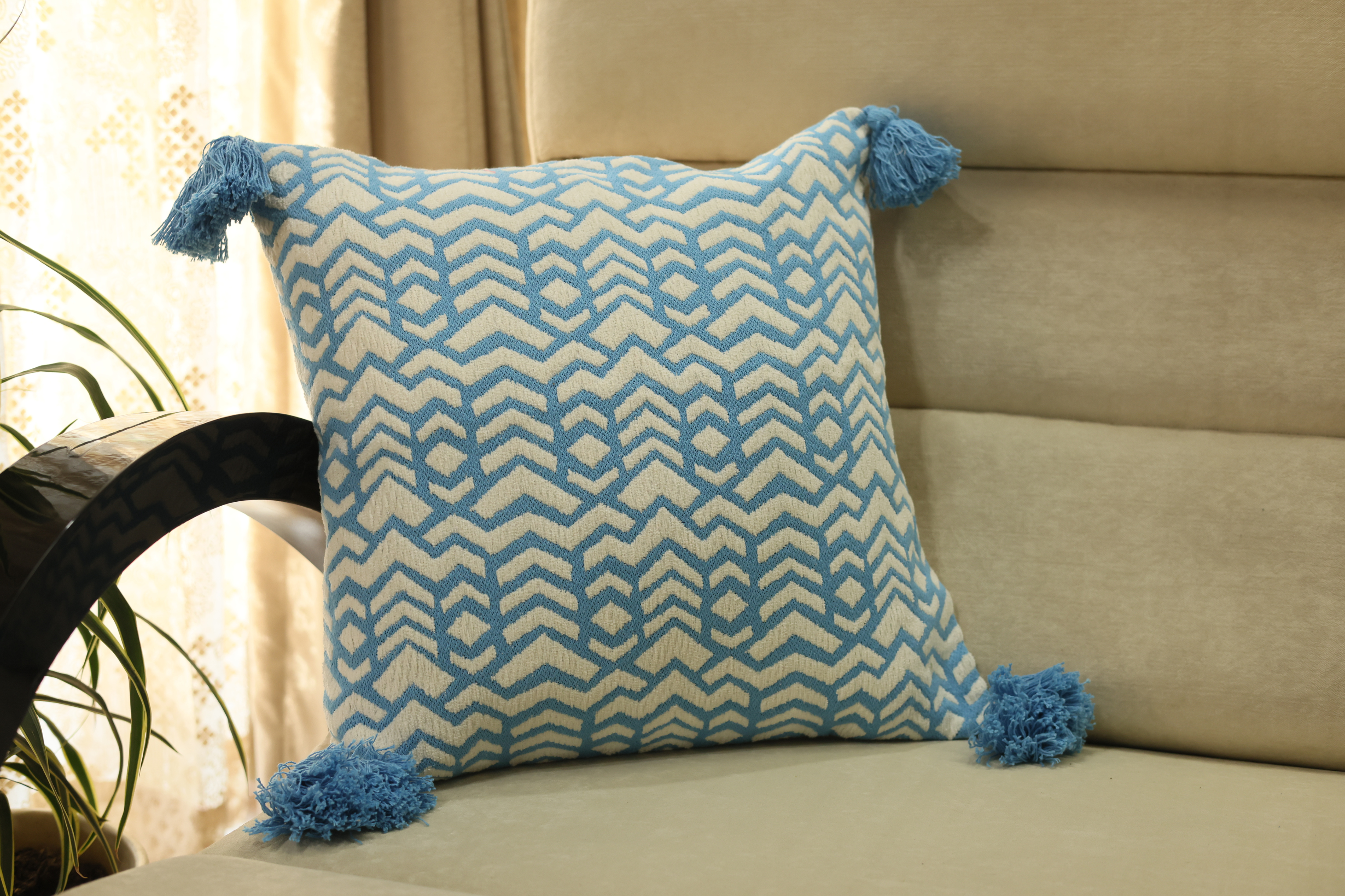 Sky Blue Geometric Cushion Cover