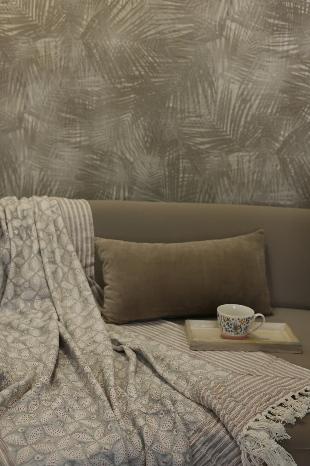 Dusty Peach Block Print Sofa Throw