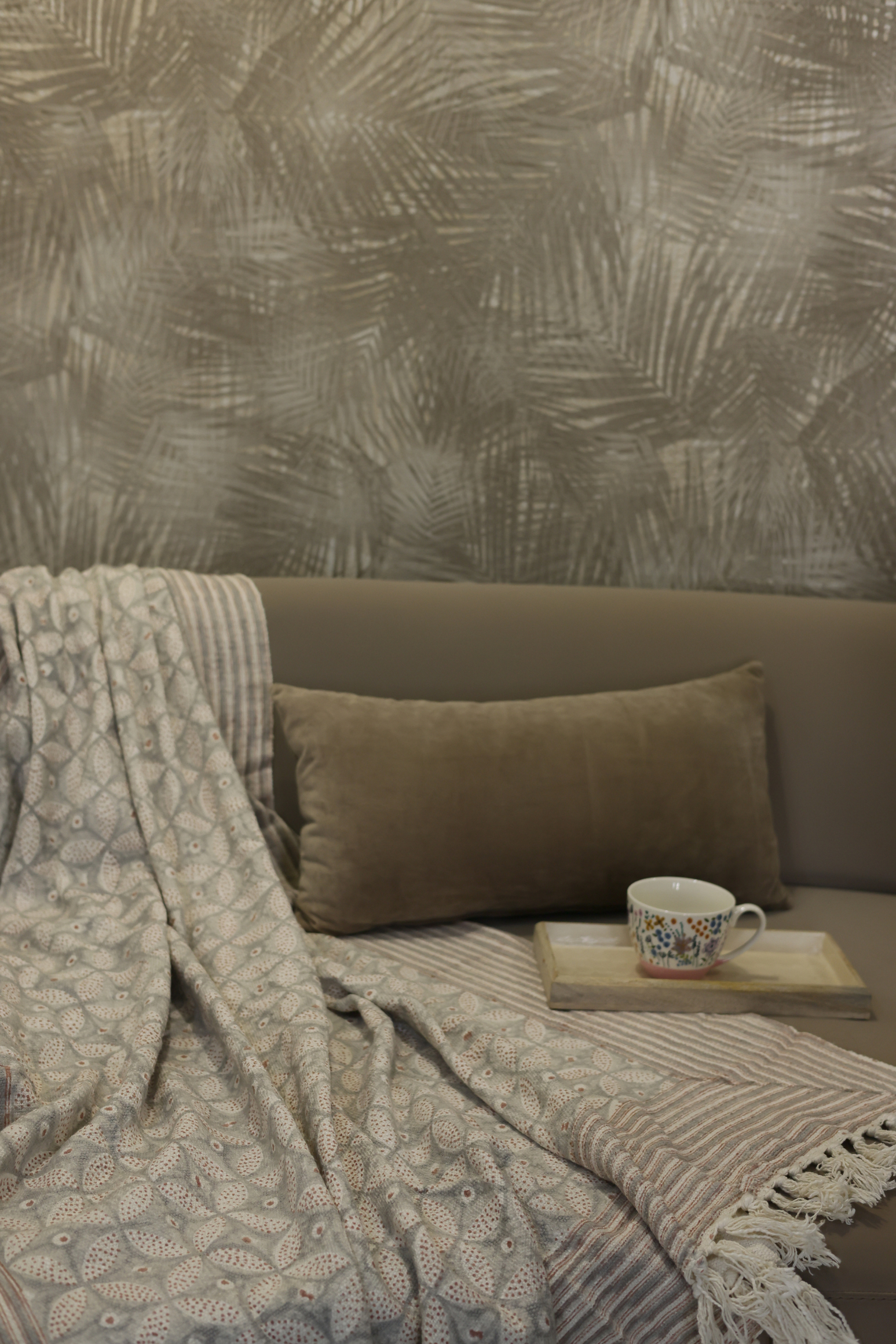 Dusty Peach Block Print Sofa Throw