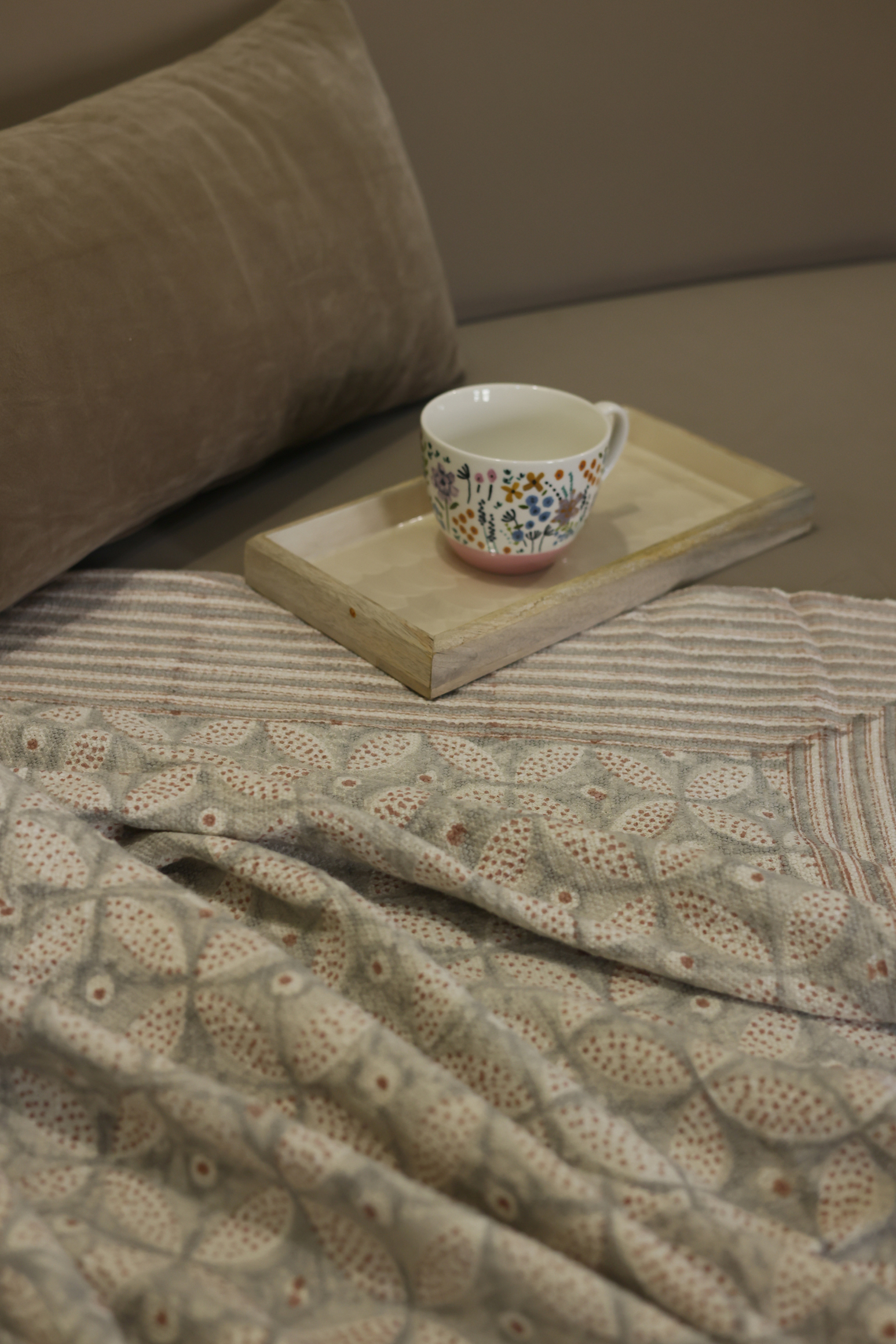 Dusty Peach Block Print Sofa Throw