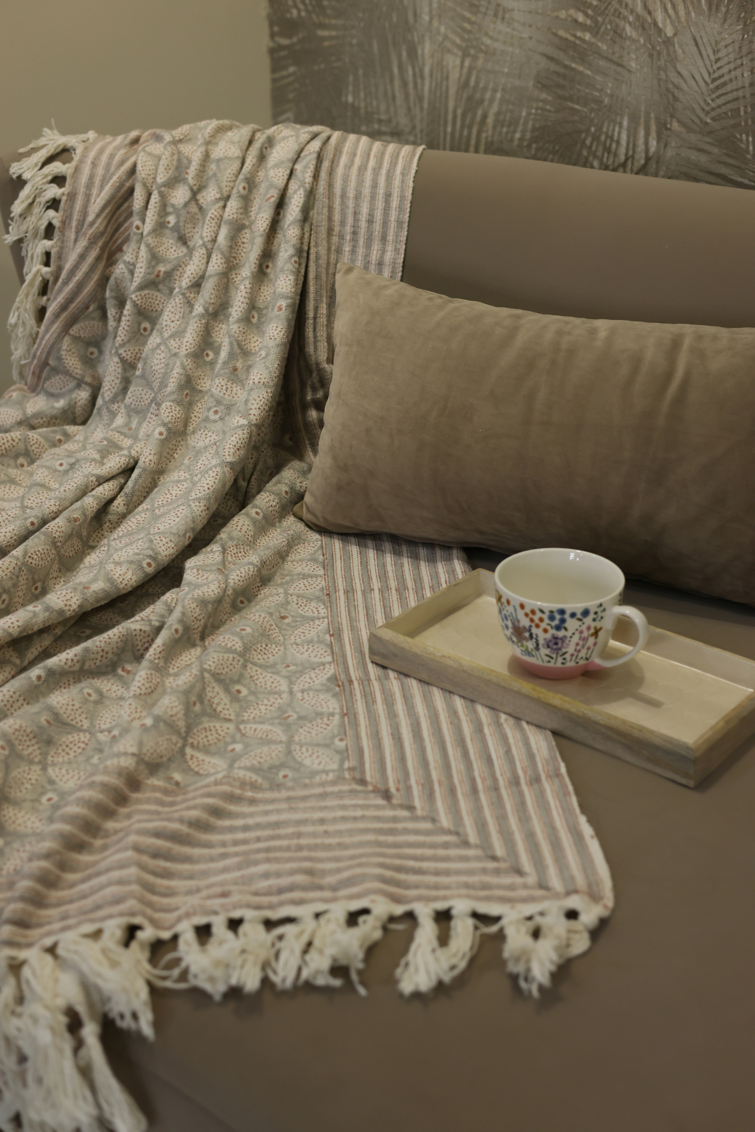 Dusty Peach Block Print Sofa Throw