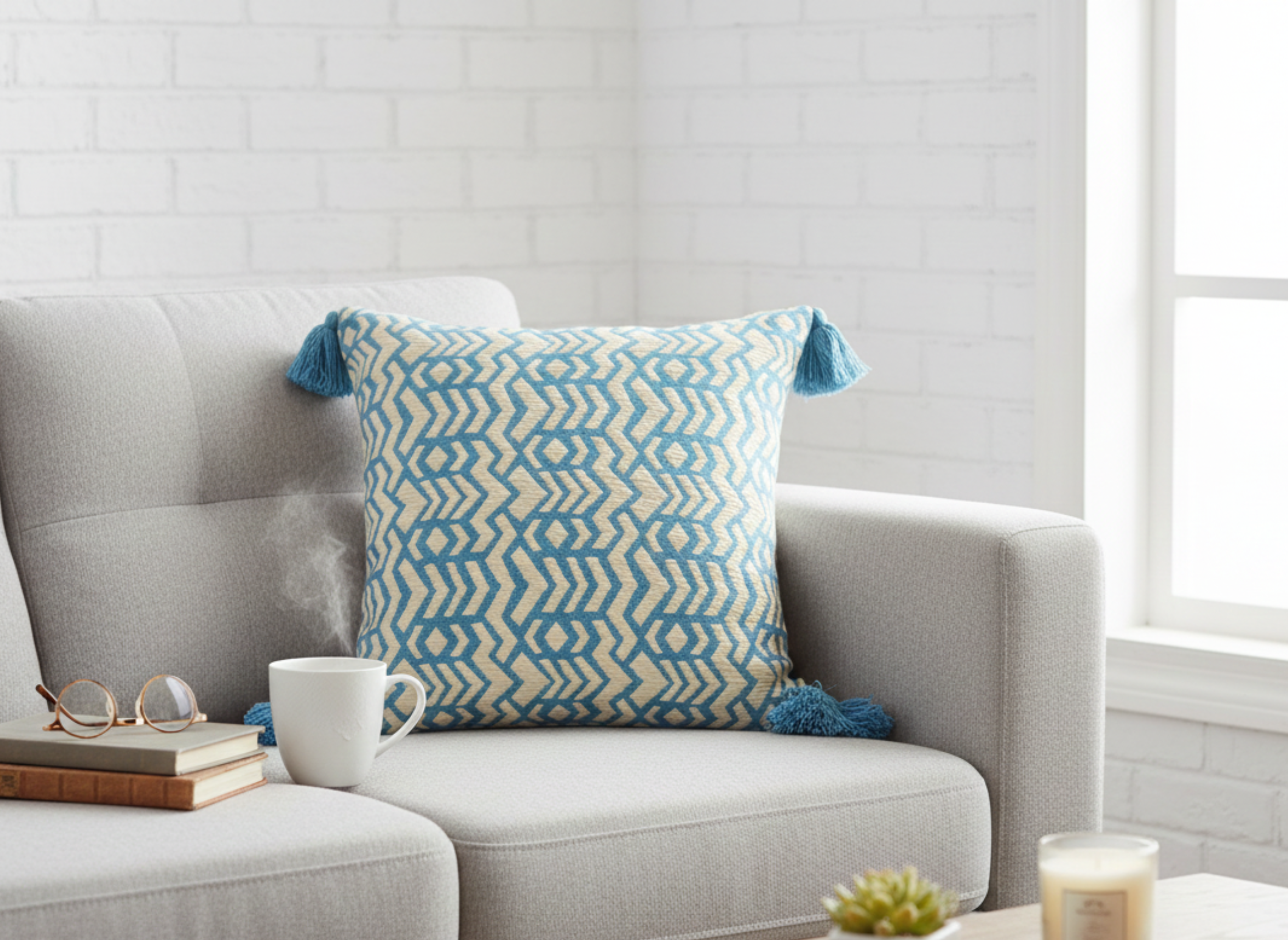 Sky Blue Geometric Cushion Cover