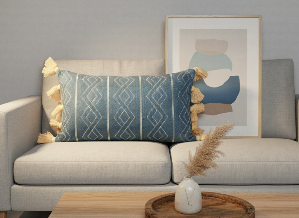 Diamond Print Indigo Cushion Cover