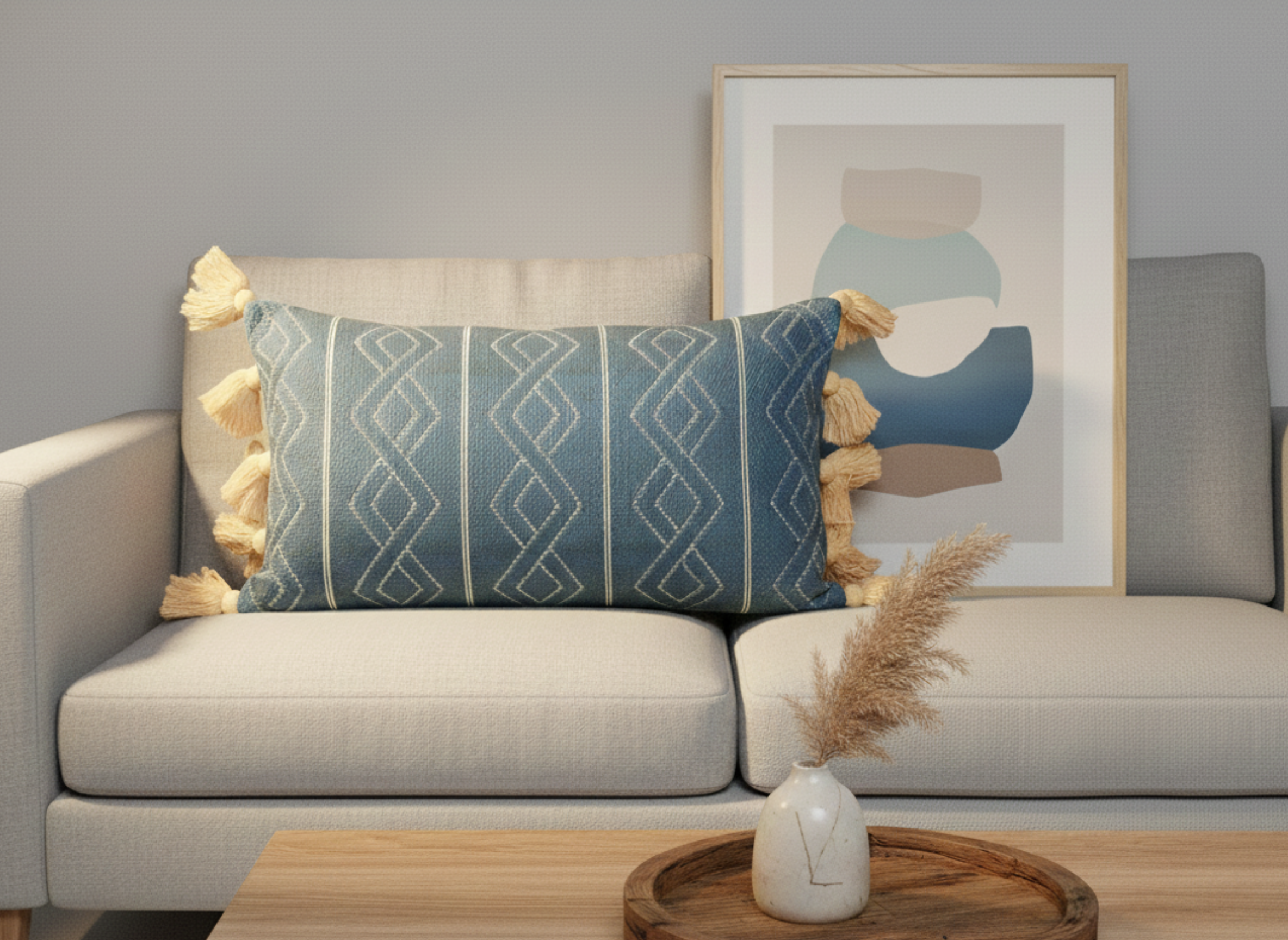 Diamond Print Indigo Cushion Cover