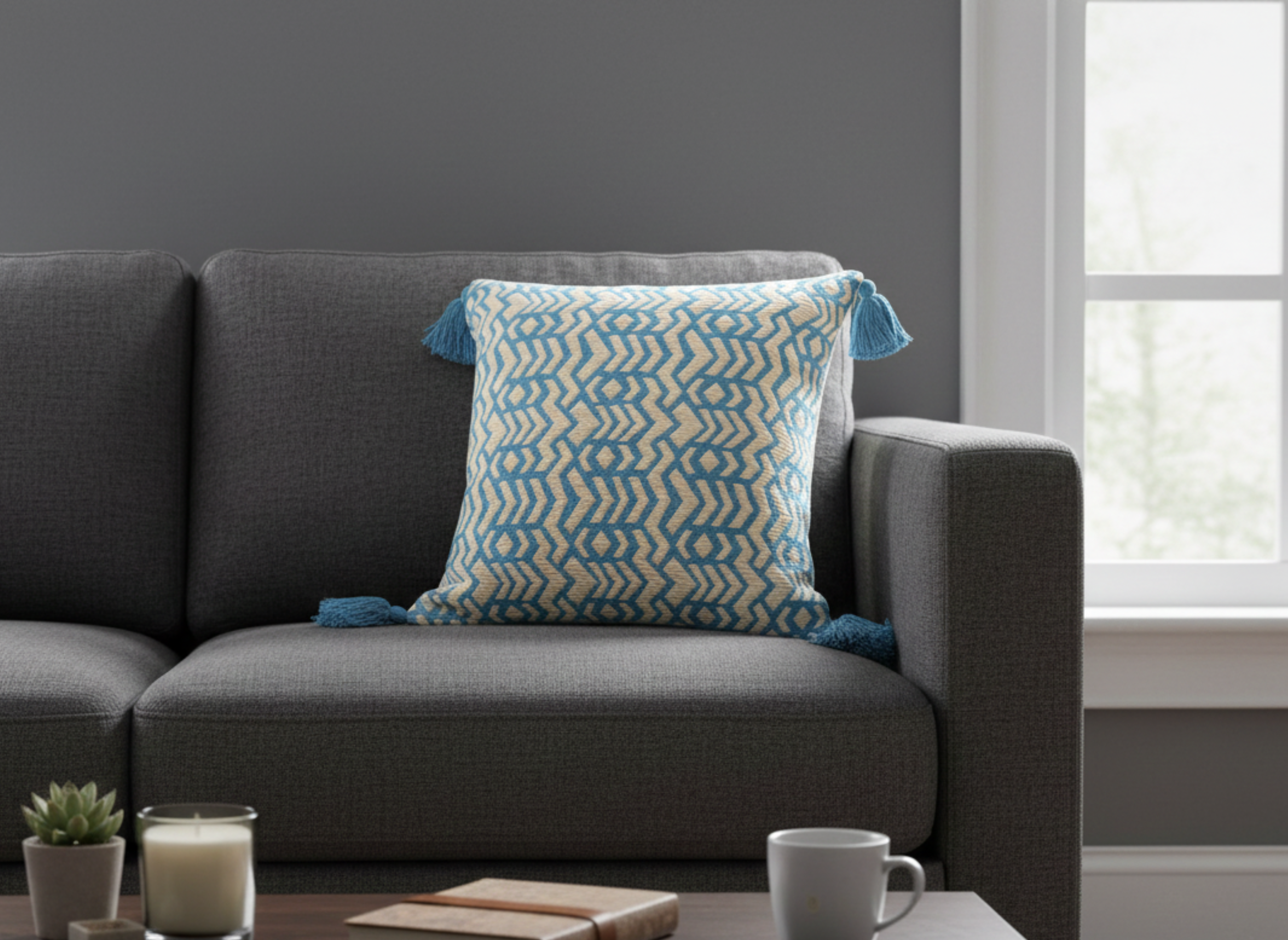 Sky Blue Geometric Cushion Cover