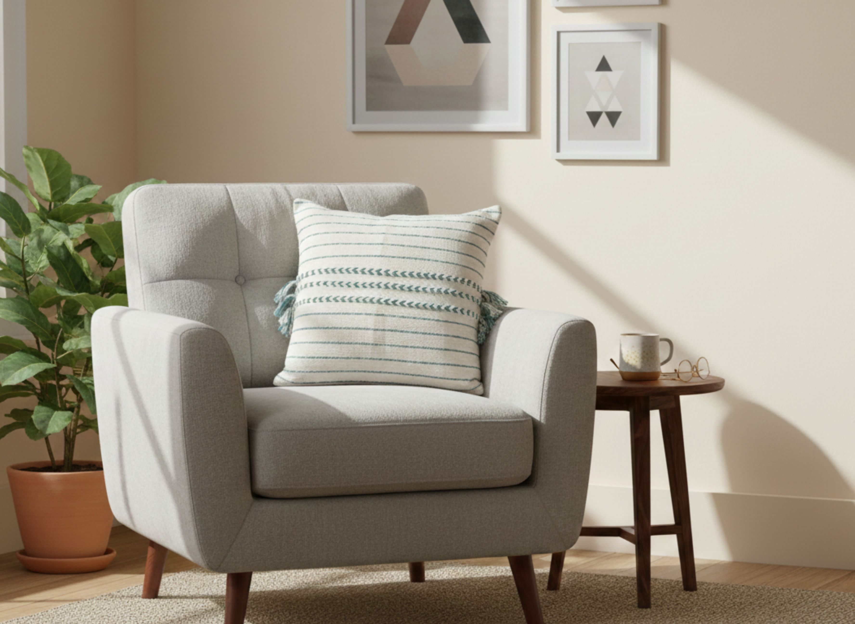 Beige Cushion Cover with Teal Tassels