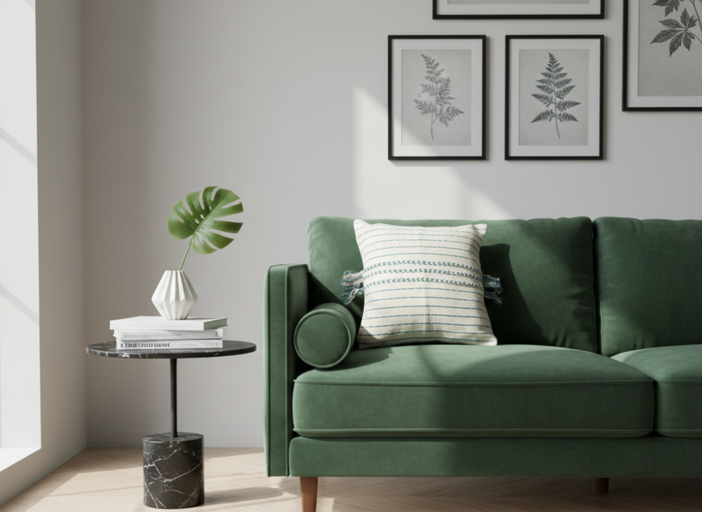 Beige Cushion Cover with Teal Tassels